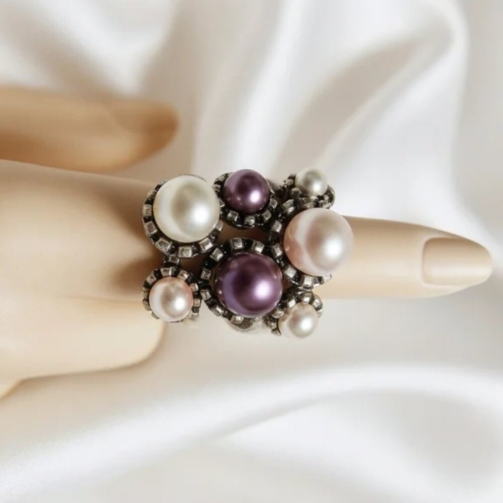 Charlotte Russe Silver tone Multi-Color Faux Pearl Ring, Size 6, Women's Jewelry